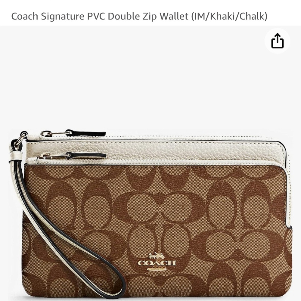 Coach Signature PVC Double Zip Wallet (IM/Khaki/Chalk)